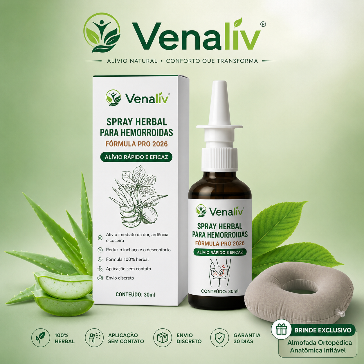 Spray Herbal PRO para hemorroidas – caixa e frasco de 30ml